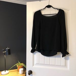 Reitmans Black Long Sleeve Blouse, Cut-Out Back, with Bow Detail, Size M. NWOT.